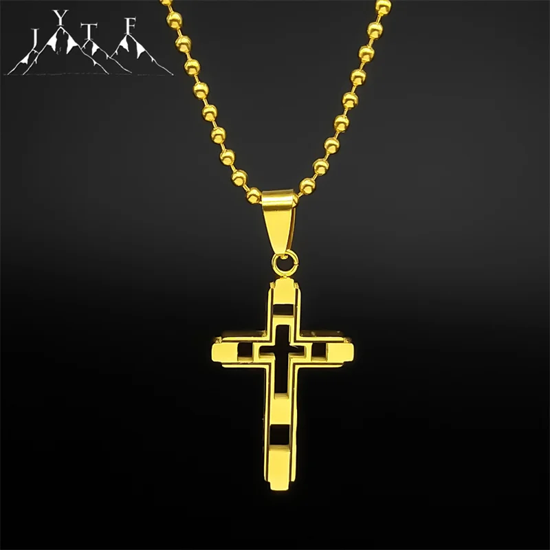 

Double-layer Hollow Jesus Cross Car Pendants for Women Man Stainless Steel Gold Color Christian Bag Pendant Jewelry Gift