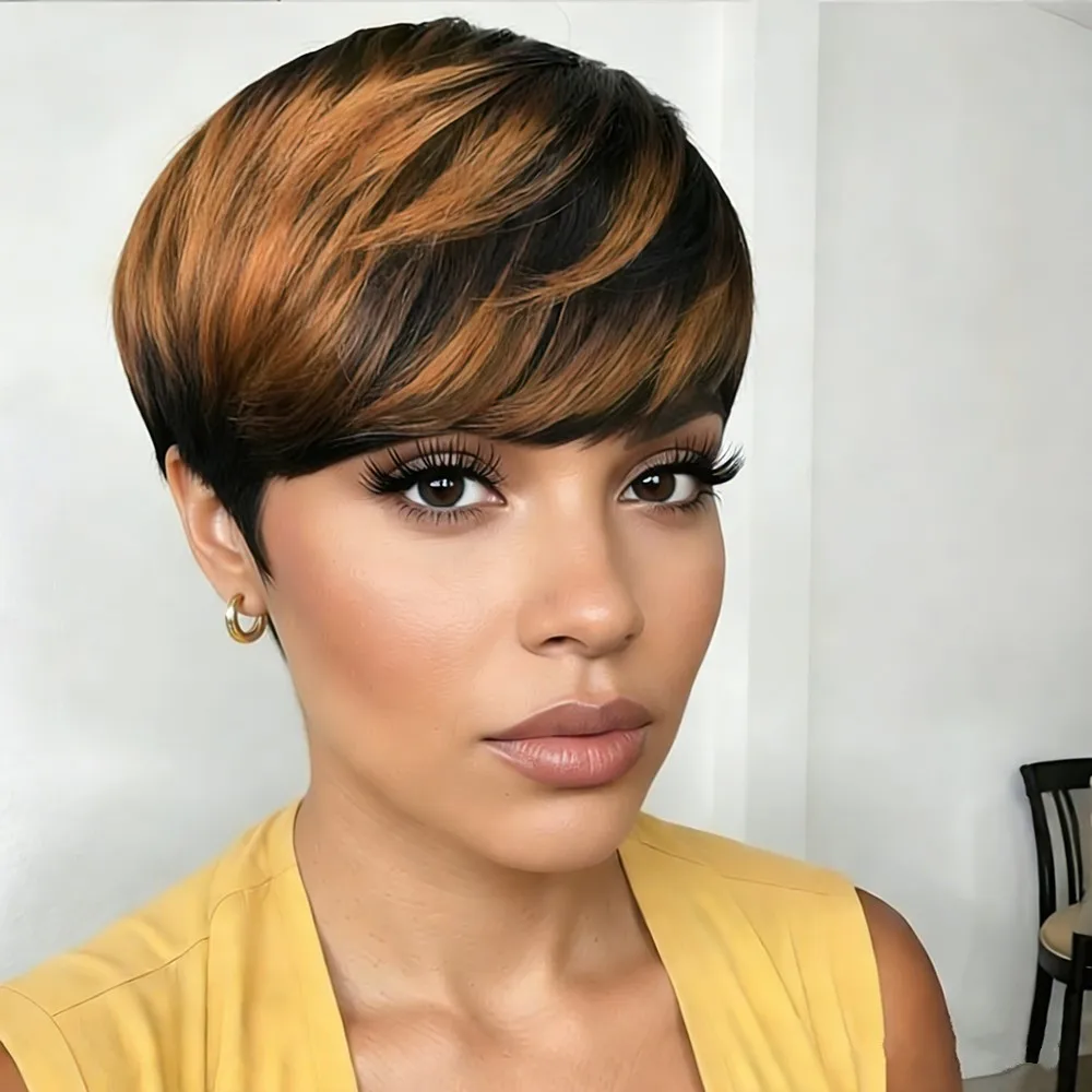 

6-дюймовый парик из искусственных волос, цвет 1b30 613, плотность 150%, короткий прямой парик-пикси для женщин.