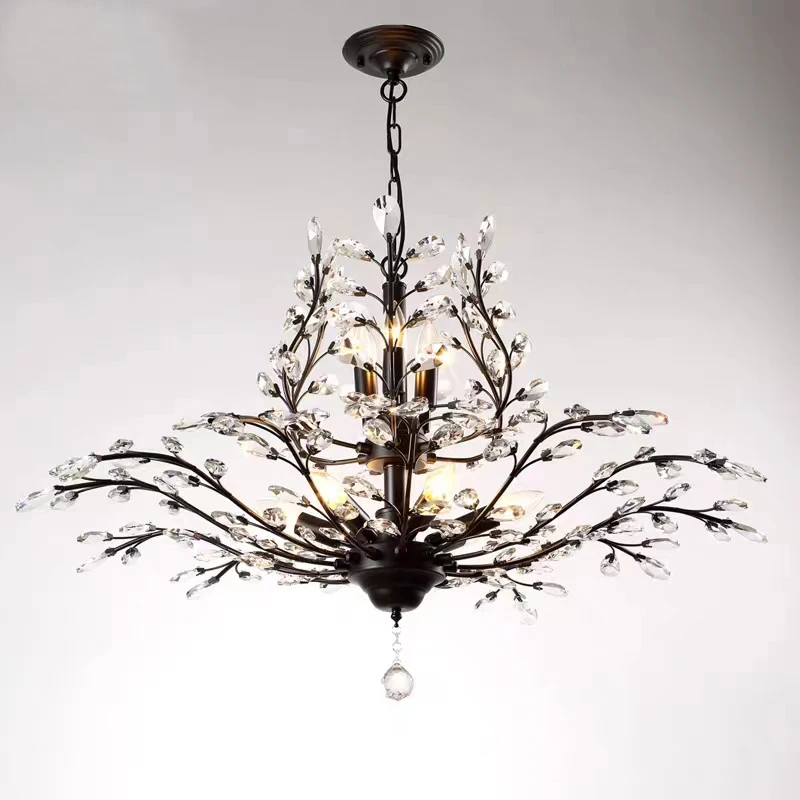 American Country Crystal Chandelier Living Room Bedroom Duplex Building Creative Personality Clothing Store Retro Iron Lamps