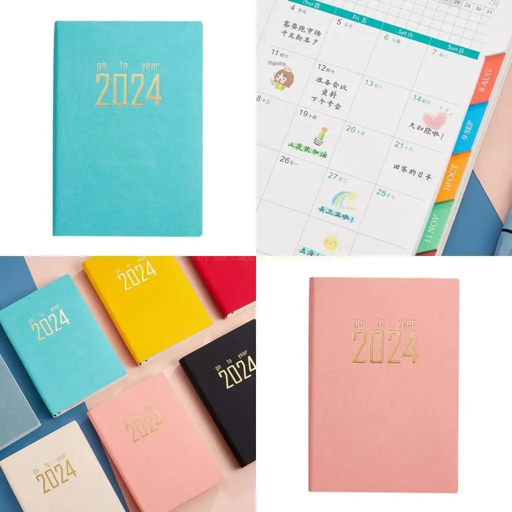 

2024 Academic Planner Notebook Ribbon Page Mark Daily Page Leather Planner