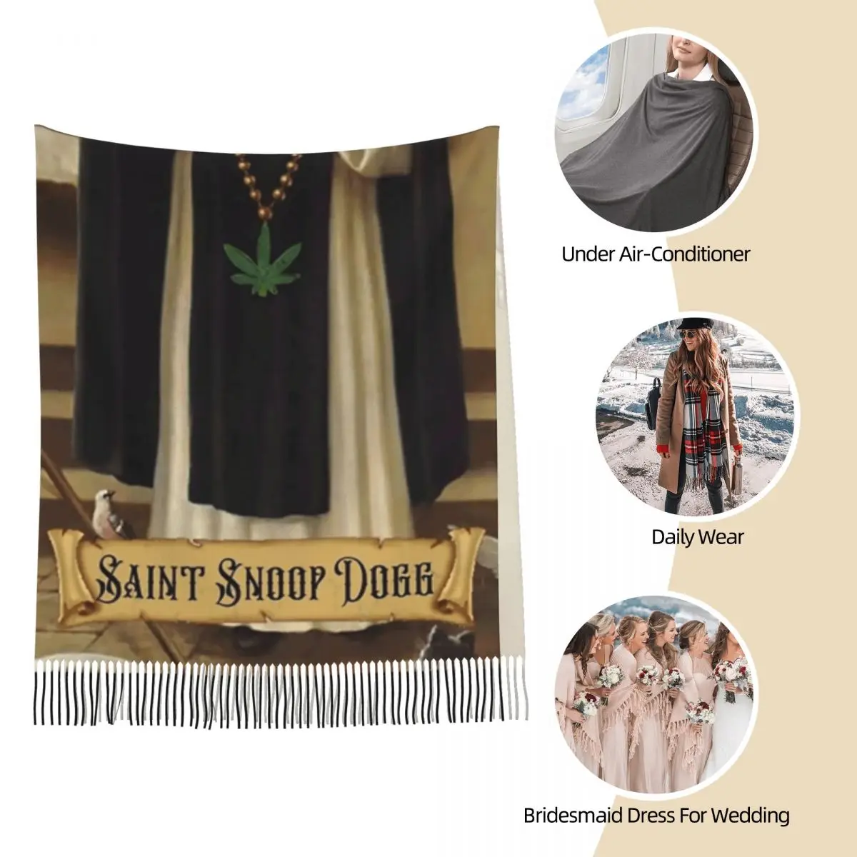 Womens Scarf with Tassel Snoop Dogg Goes Jesus Long Winter Warm Shawl and Wrap Humor Daily Wear Cashmere Scarf