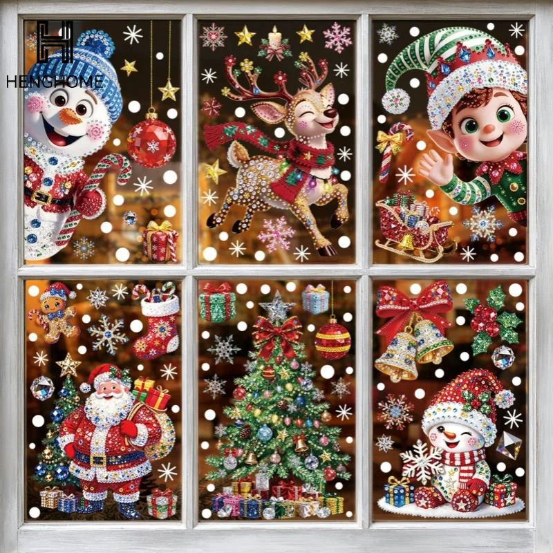 Christmas Decoration Window Stickers Traceless Home Window Decorations Static Cling New Year Xmas Festival Party Decor PVC