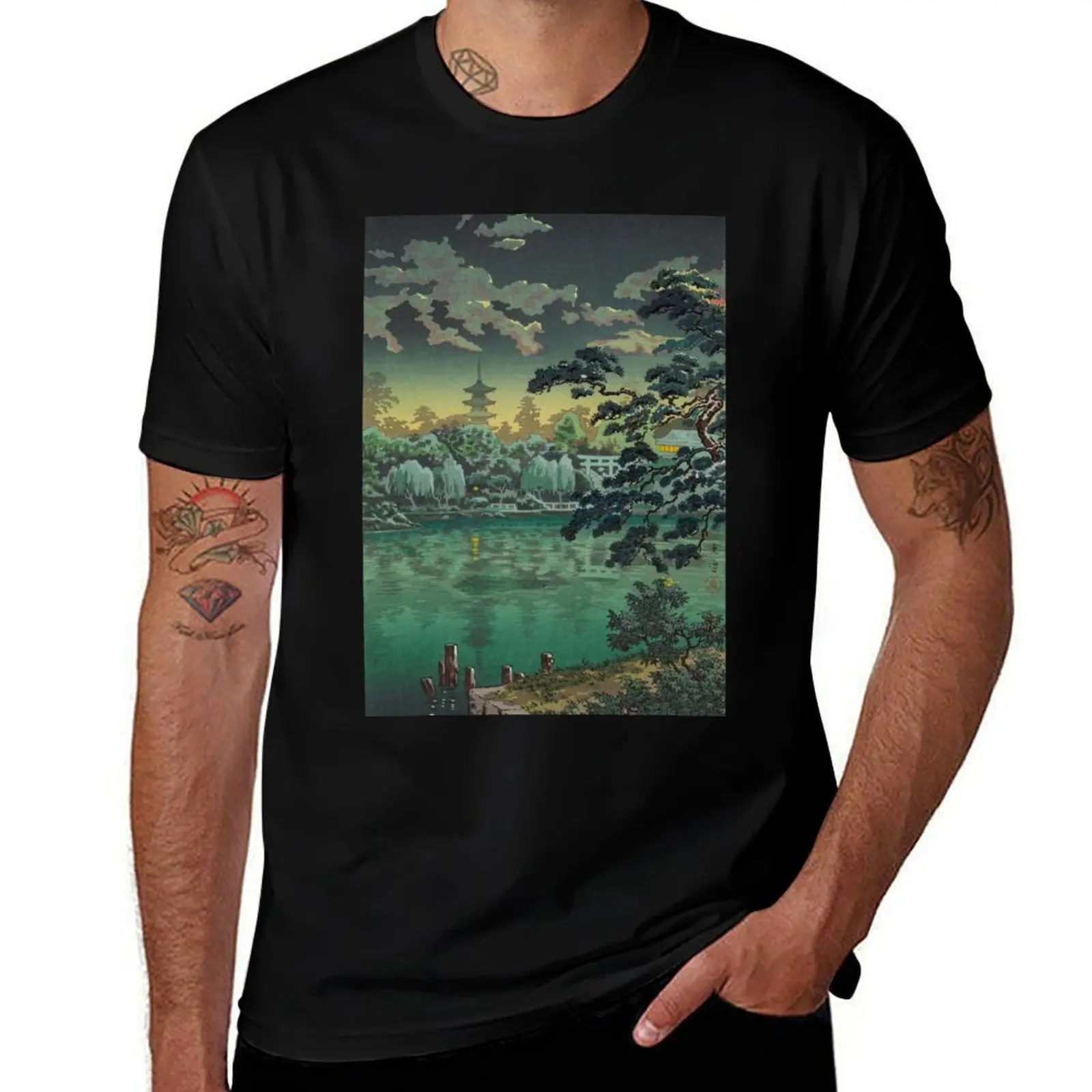 Tsuchiya Koitsu Ueno Shinobazu Pond Art T-Shirt Sports Casual Short Sleeve Cotton Tee T-Shirt