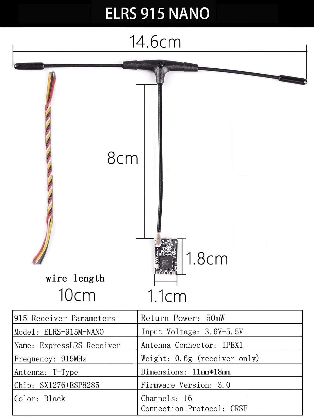 BAYCK ELRS 915MHz NANO Empfänger T-Typ Antenne WiFi OTA FPV Langstrecken-Renndrohne Quadcopter Zubehörteile – Detail 10