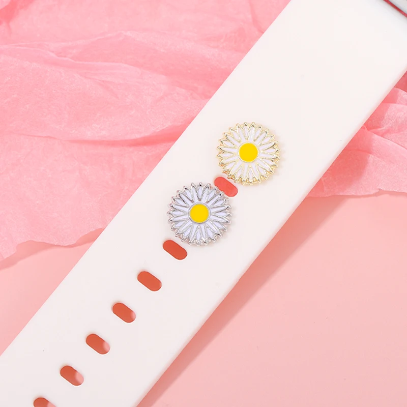 Watchband Charms Daisy Flower Decoration Charm for Iwatch Smart Bracelet Cute Fresh Metal Jewelry Charm Nail for Silicone Strap