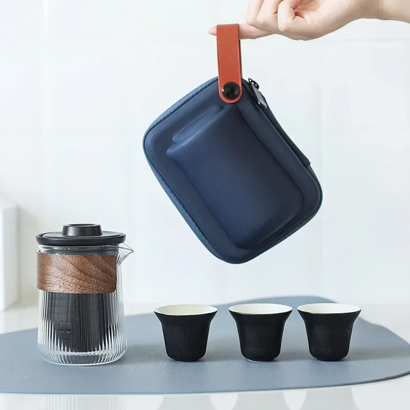 

Ceramic Teaware Set Kettle Portable Teapot Sets Travel with Carring Cases Teaware Glass Filter Flower Chinese Kung Fu Teawares