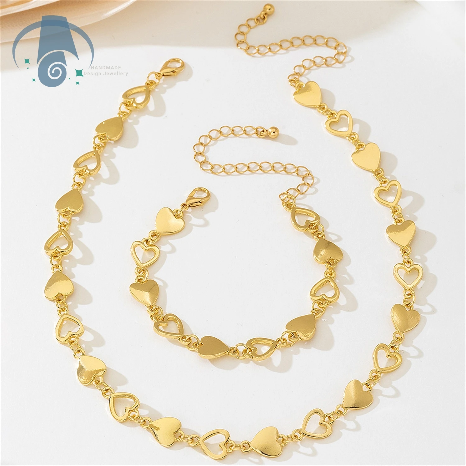 Stylish Hollow Heart Pendant Necklace Matching Bracelet Splice Design Elegant Versatile Jewelry for Women Work Party Everyday Gi