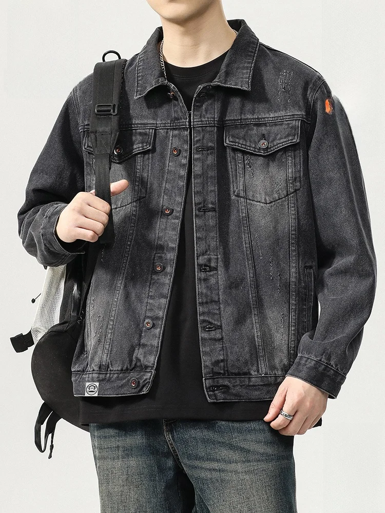 

PaulFrank American Retro Workwear Jaet Men's Casual Denim Coat Autumn Bla Loose Fit Multi ket Cotton Blend Fabric