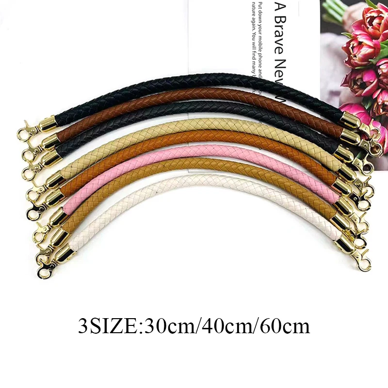 30/40/60cm PU Leather Braided Rope Handles for Handbags Shoulder Bag Strap DIY Bag Accessories For Bags Alloy Metal Hook Buckle