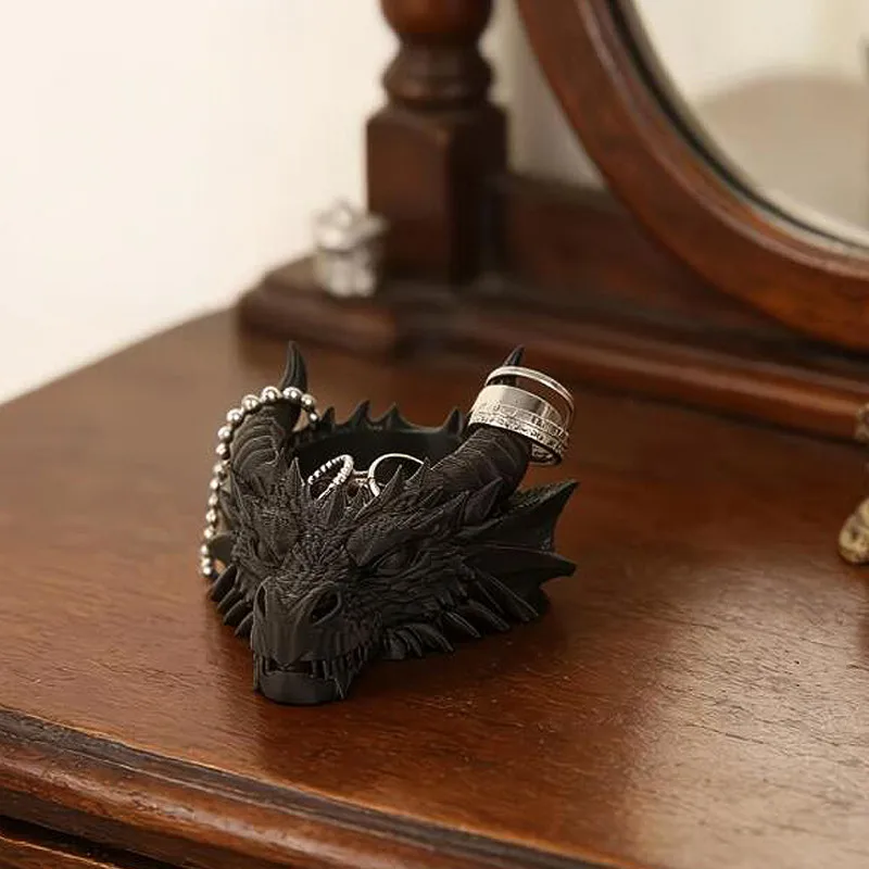 Creative Dragon Head Shape Desktop Ornament Jewelry Coin Storage Box Decoration Accessory, Halloween Home Gift