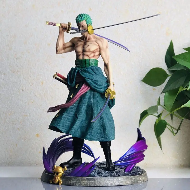 Figura de una pieza de 37cm, Roronoa Zoro Asura, modelo de Anime tallado de dos cabezas, adornos de escritorio, decoraciones, juguetes para niños, regalos de vacaciones