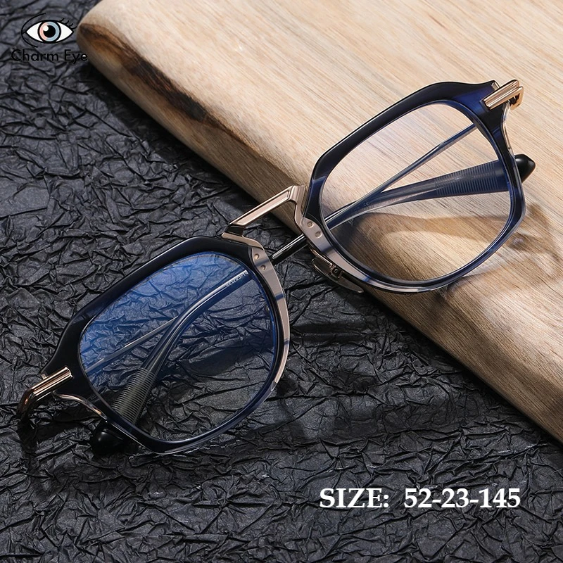

Men Plus Size Pure Titanium Square Retro Acetate Eyeglass Frame Anti Blue Light Anti Fog Prescription Glasses for Women Myopia