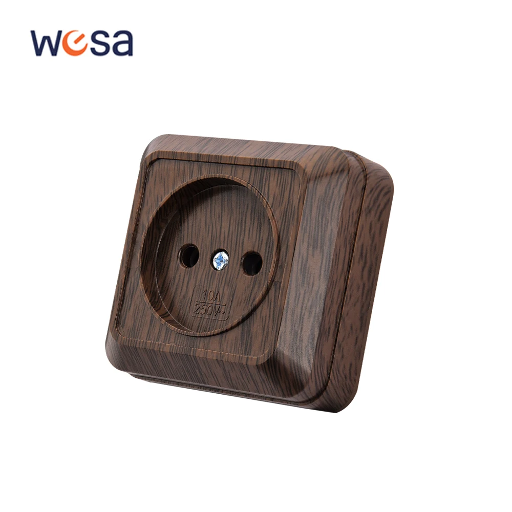 WESA Wooden Paint Wall Surface Socket Plug EU Exterior Electrical Outlets No Ground Outdoor Power Socket Flame Retardant Plastic