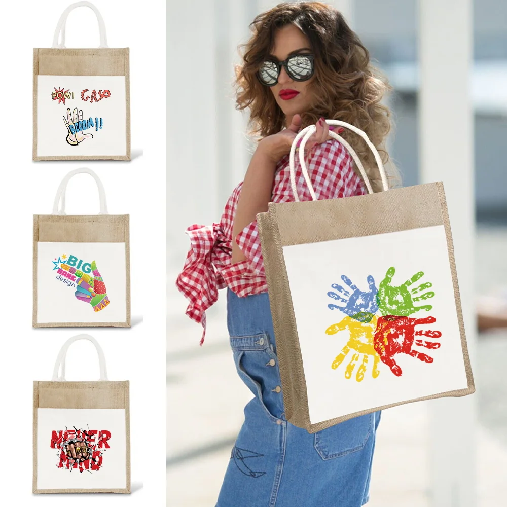 

Shopper Bag Vintage Tote Bags Portable Large Capacity Commuting Shoulder Bag Linen Handbag Hand Printing