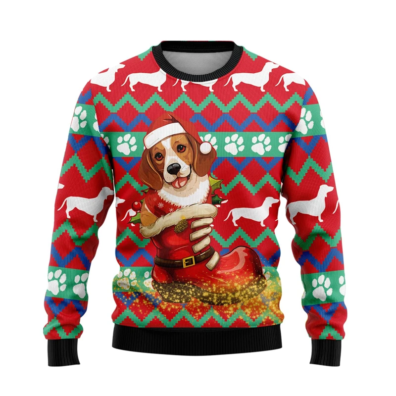 Boots Santa Dog 3D Printed Ugly Christmas Sweater Funny Design Graphic Sweatshirts Kawaii Women Clothes Pet Dogs Pullover Unisex