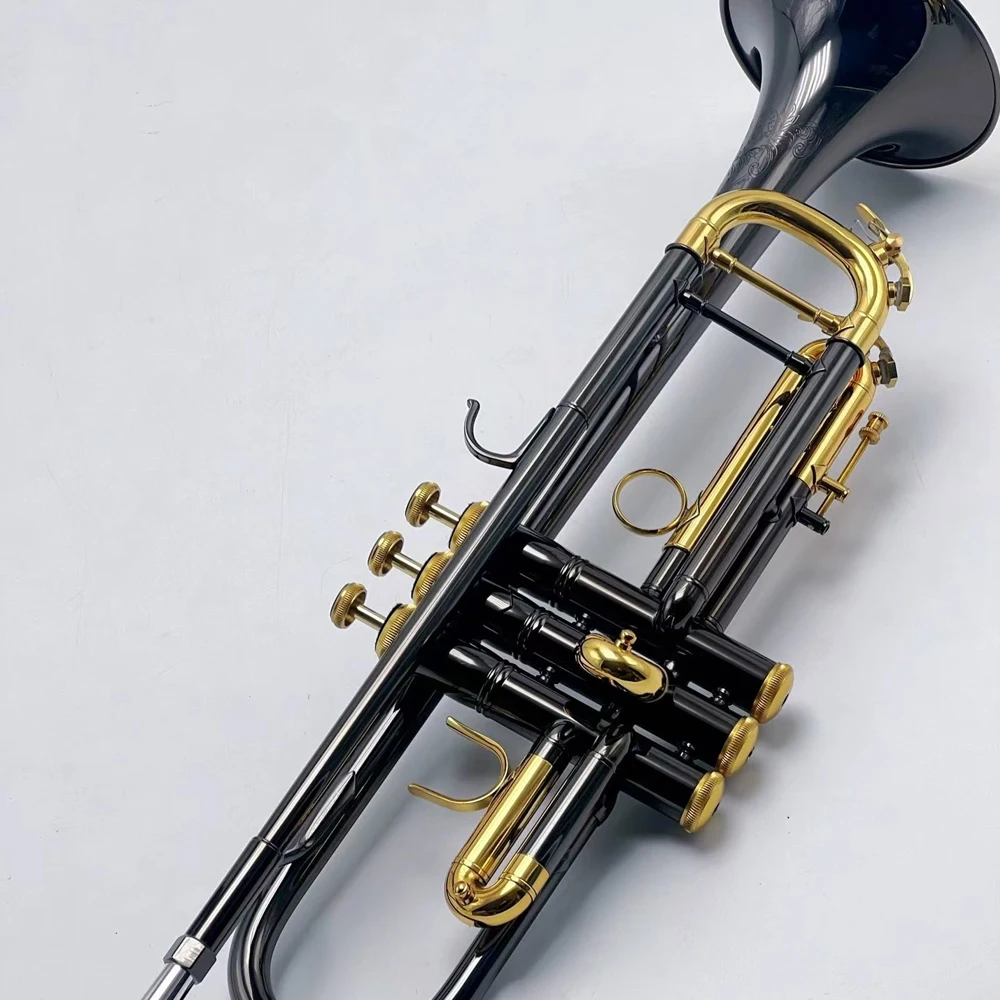 High-end trumpet musical instrument in B-flat flat black brass musical instrument with accessory case can be customized