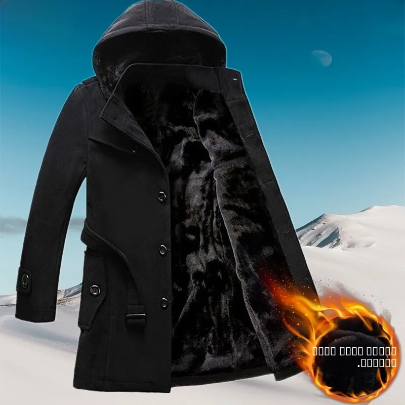 

Мужское зимнее пальто из шерсти Thiened, повседневное, теплый флисовый подклад, удлиненное, в стиле North Face, для делового джентльмена