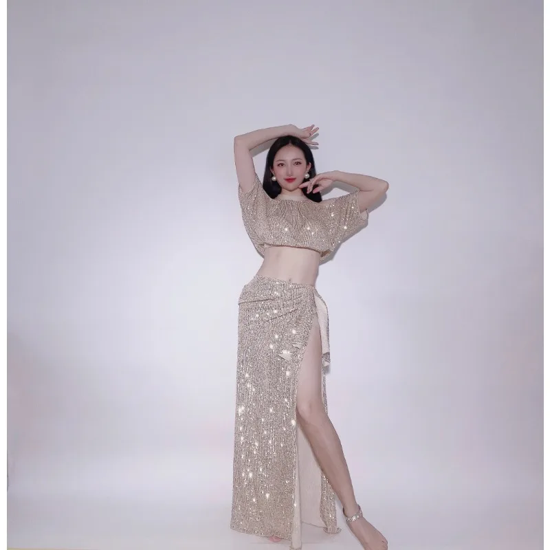 

Customized Belly Dance Costumes Eastern Dance Practice Clothes Beginner's Group Performance Clothes Sequin Set Multi-color
