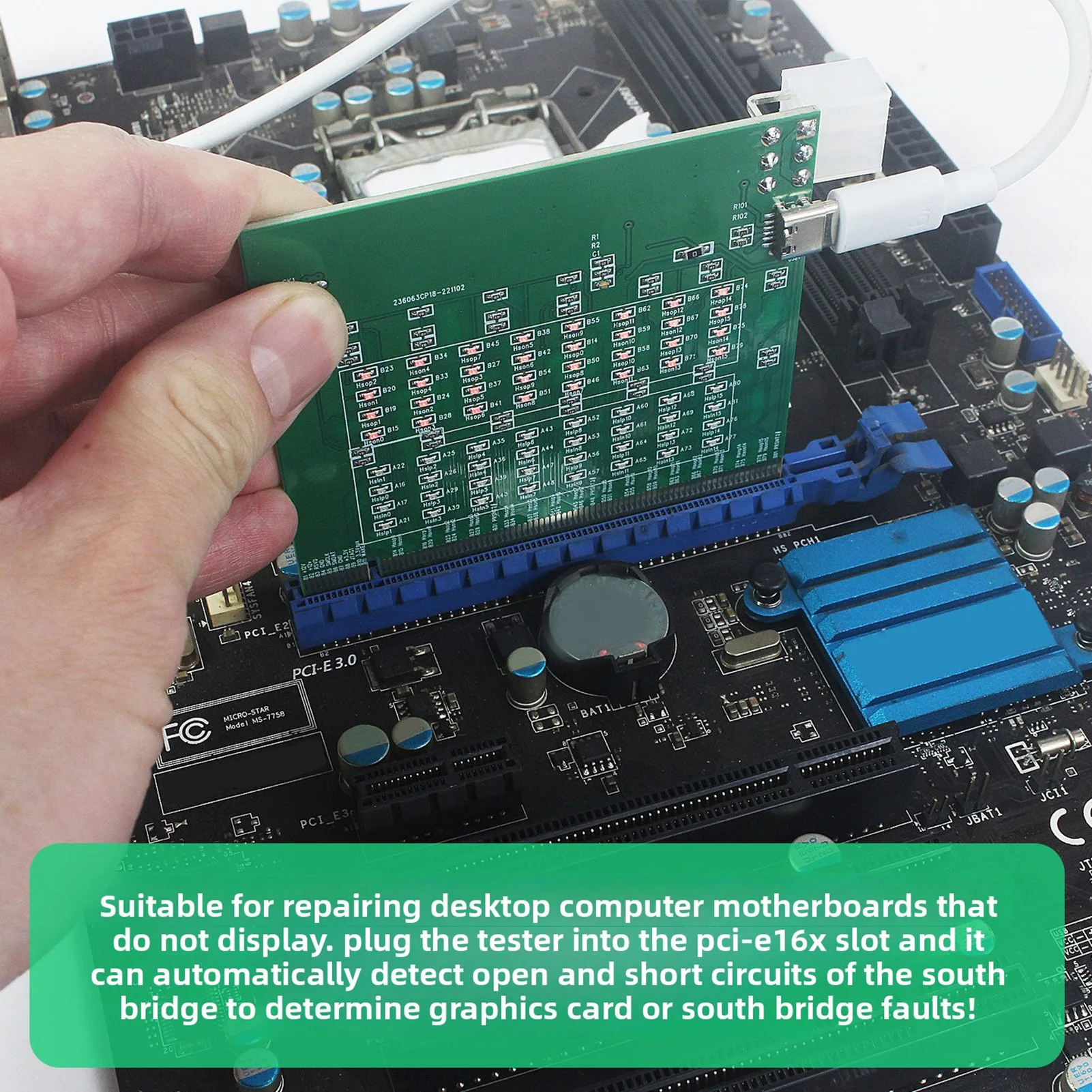 PCIe 16X Slot Tester PCIe 16X Test Card with Light PCI Express Slot Motherboard Diagnostic Tester Support Type C Power Supply view 5