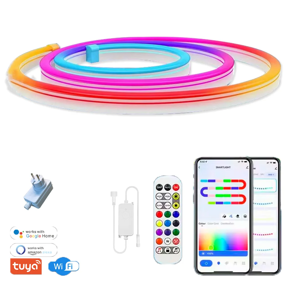WISCOLOR 24V Tuya Wifi LED Neon Strip verlichting Waterdichte Silicone Muziek Sync met Voice Control ondersteuning Aleax / Google Home / Smart Life voor binnen Openlucht Decoratieverlichting