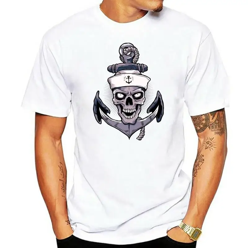 Velocitee Mens Anchor Skull T Shirt Retro Sailor Tattoo Hardy Jerry V1 Large Size Tee Shirt