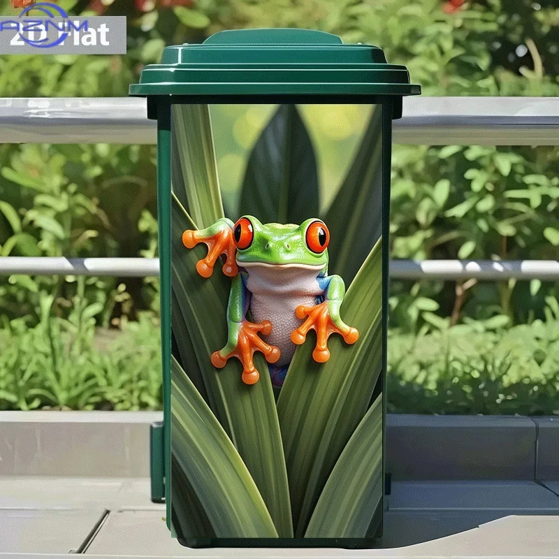 [2D Flat Printing]1pc Trash Can Sticker[Title Translated, Do Not Change] Green Leaf Red-Eyed Frog Theme Design Wall Sticker Se