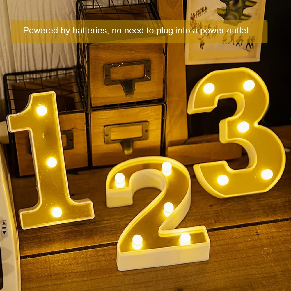 Elegant Number 5 Number Sign Lamp Gold Mirror-Finish Battery Powered Marquee LED Light Glitter Warm White Neon Sign Light Home