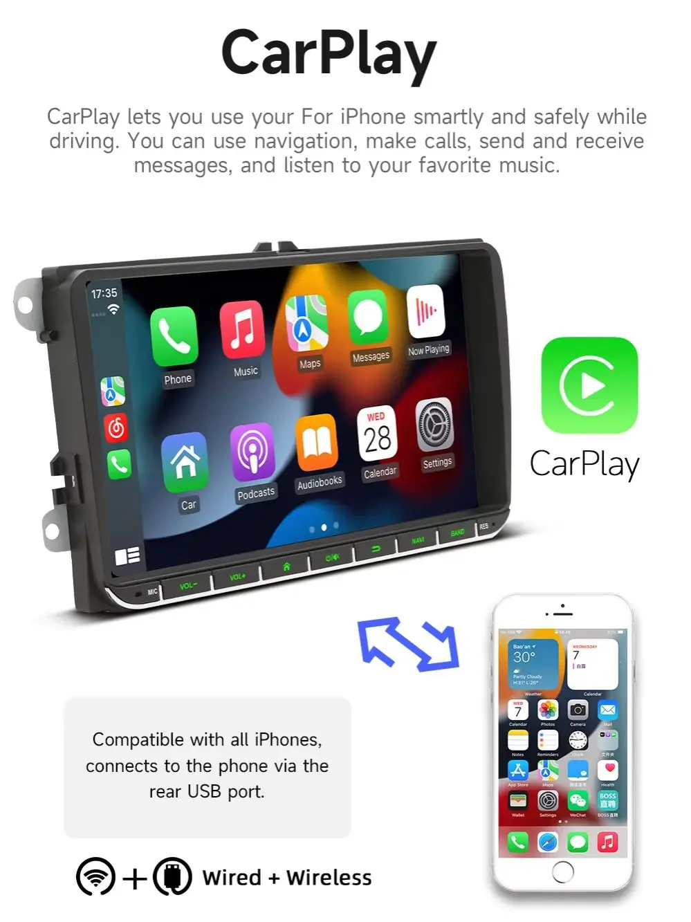 Car Stereo Radio MP5 Multimedia Player Wireless Carplay Android Auto FM 9 Inch For VW Golf Passat Jetta Skoda SEAT Car Head Unit