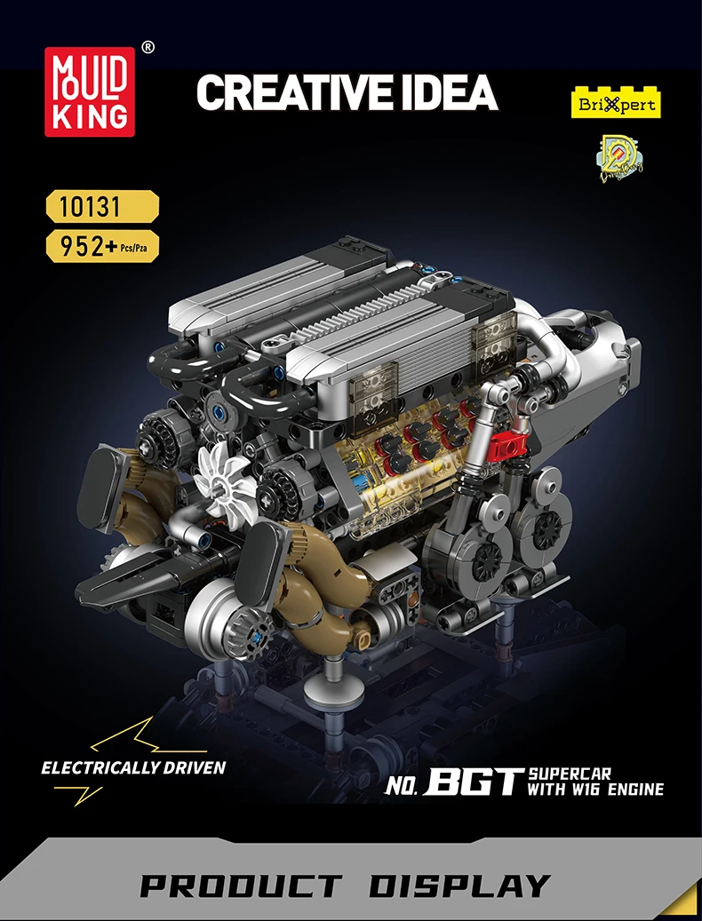 Mould King 10131 Technical Car Part Building Block W16 Engine for BGT Supercar Set Assembly Car Brick Toys Kids Christmas Gift
