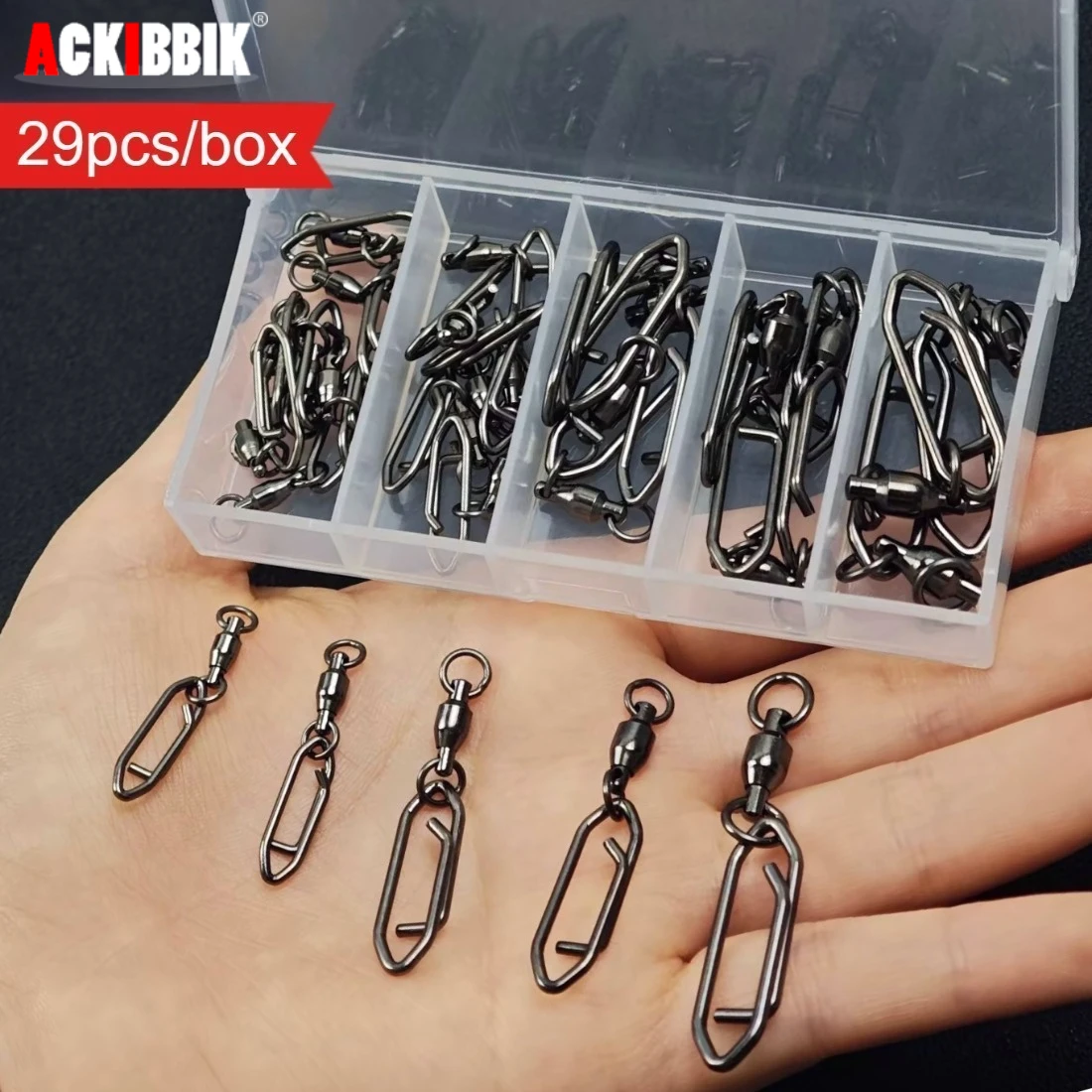 29-teiliges Angelwirbel- und Karabiner-Set, Hochfeste Rostfreie Verschiedene Größen, Salzwasser-Angelausrüstung mit Aufbewahrungsbox