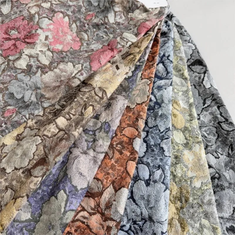 Oil painting style flower-colored jacquard fabric for intellectual women's dress and set clothing