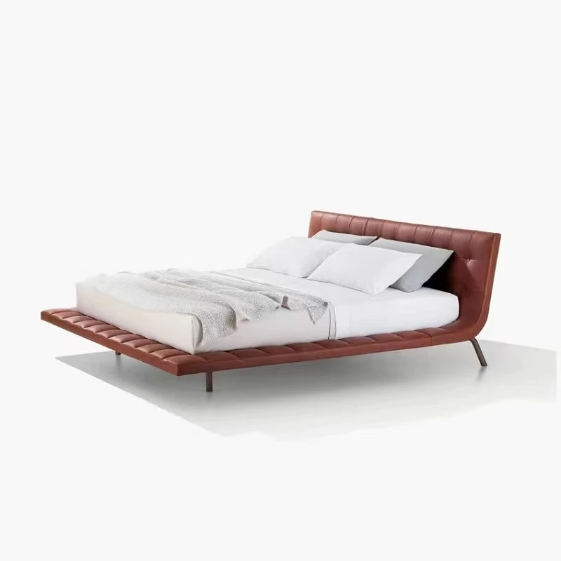 

oy-Italian Modern Furniture Set Modern Leather Minimalism Pull-buckle Bed King Size Double Bed&
