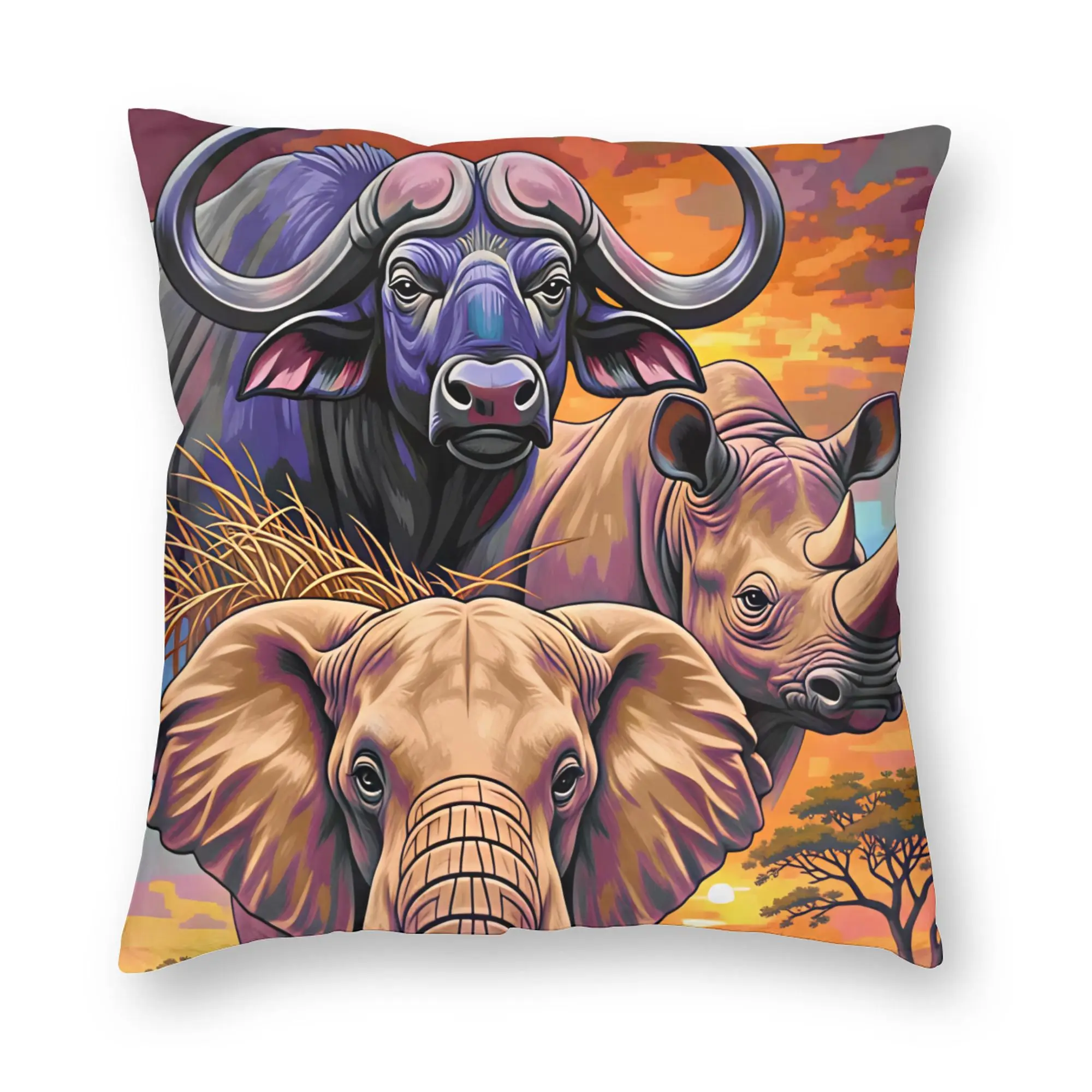Pillow Case African Wildlife Elephants, Leopards & Giraffes Graphic  Pillow Cover For Sofa Bedroom Home Decor Funny Pillowcases