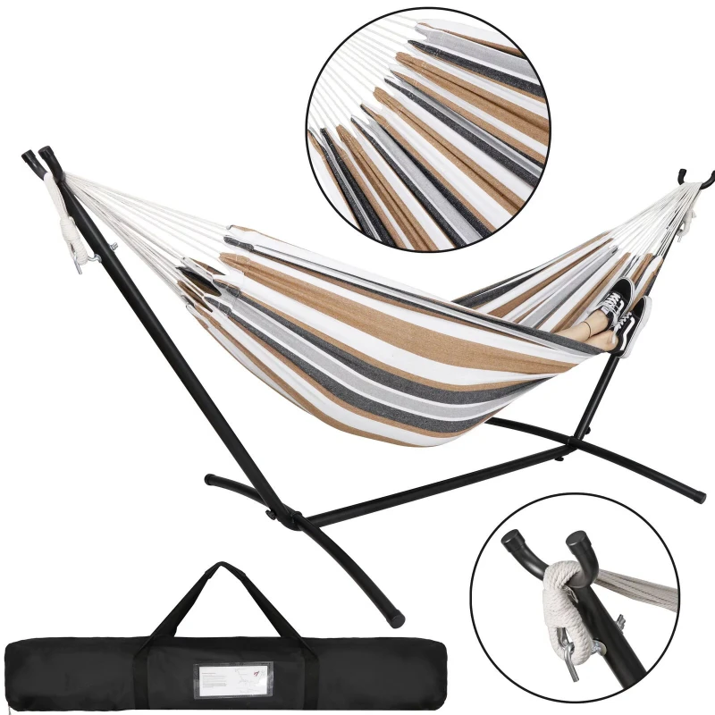 SUGIFT 450lb Garden Yard Outdoor Double Hammocks with Steel Stand and Portable Carrying Bag