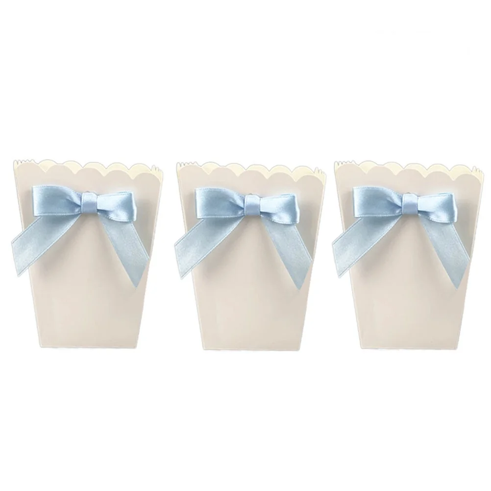 

12pcs Bow White Popcorn Boxes Candy Snack Printing Treat Box Decoration Container Birthday Baby Showers Wedding Party Favors Sup