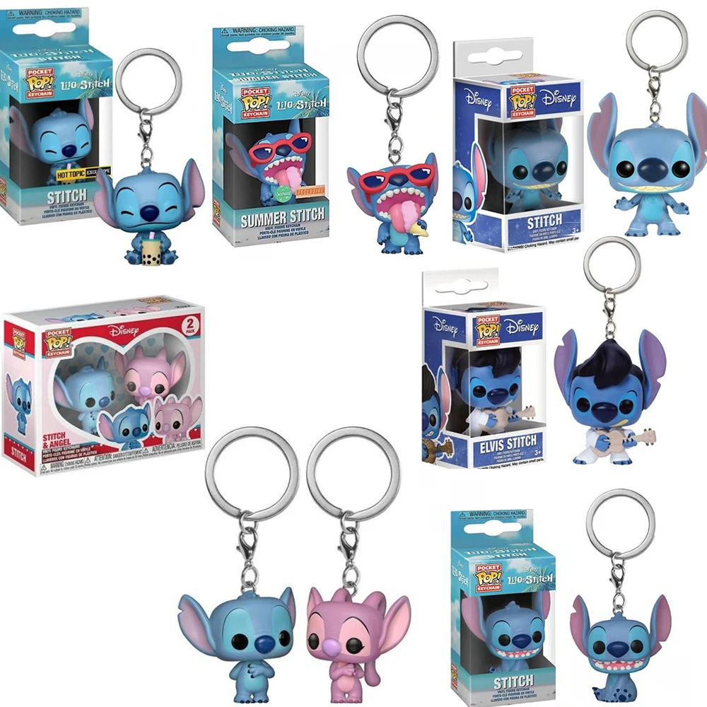 POP Pocket Keychain Stitch Elvis Stitch Summer Stitch Vinyl Dolls Figure Model Toys for Children Birthday Gift