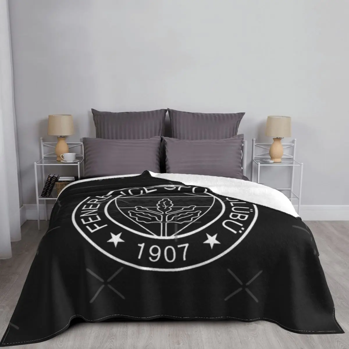 Fenerbahce Black No Stars Blanket Bedspread On The Bed Anime