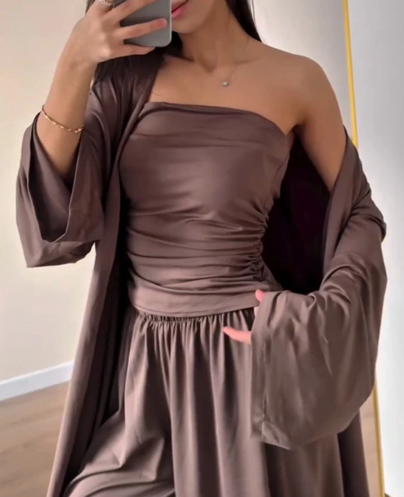 Elegante gilet senza spalline cardigan lungo gamba larga set tre pezzi pantaloni a gamba larga a vita alta set pantaloni casual da donna quotidiani