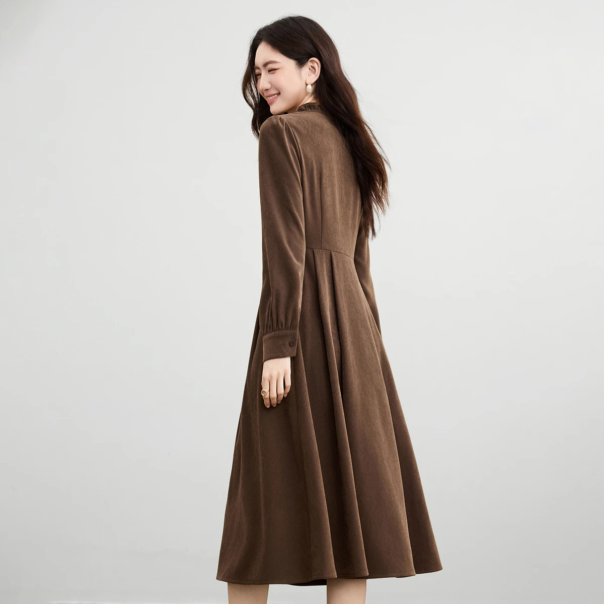 SENTUBILA Fake 2 Pieces Dress Women Autumn 2026 Elegant Ruffle Collar Contrast Color Splicing Waist Slimming Dress 153LI2769