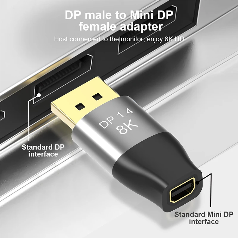 DP to Mini DP Adapter 8K 60Hz 4K 144Hz 2K 165Hz Bi-Direction Male Displayport 1.4 to Female Mini Displayport Converter Connector