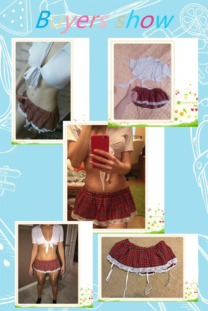 2PCS/Sets Sexy Uniforms School Girls Costume Mini Skirts Crop Tops Role Play School Lingerie Costume Carnevale Party Clubwear