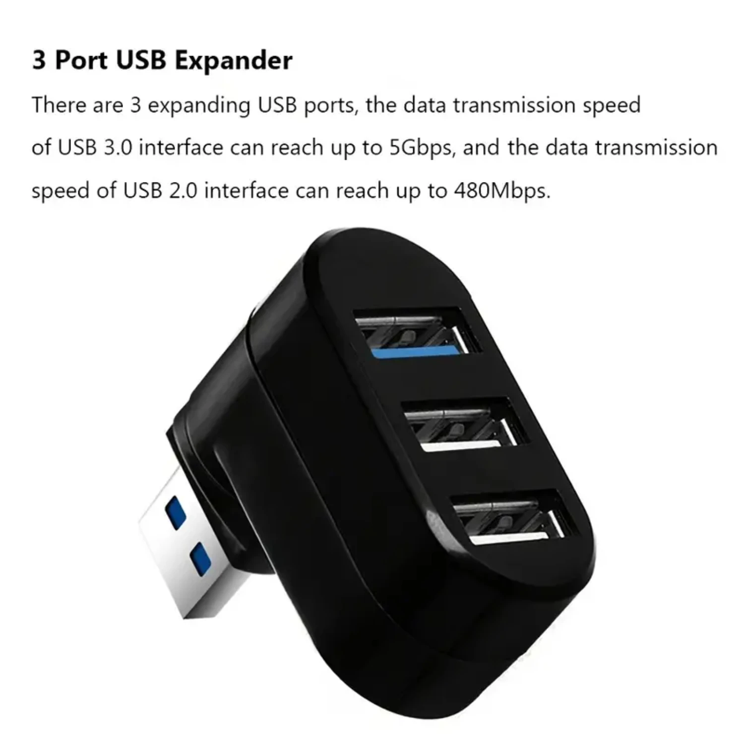 Mini Rotatable 3 Ports USB 3.0+2.0 Hub High Speed Data Transfer Splitter Adapter  Laptop MacBook Computer PC