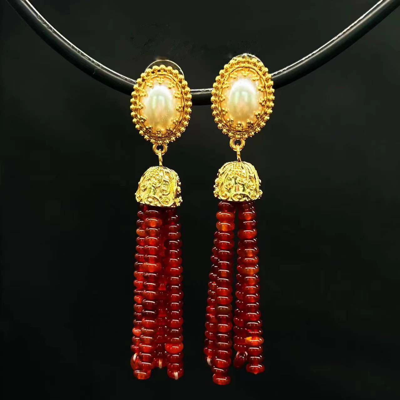 

Vintage Red Agate Earrings Retro Ethnic Style Alloy Tassel Earring For Women Party Clothing Accessories