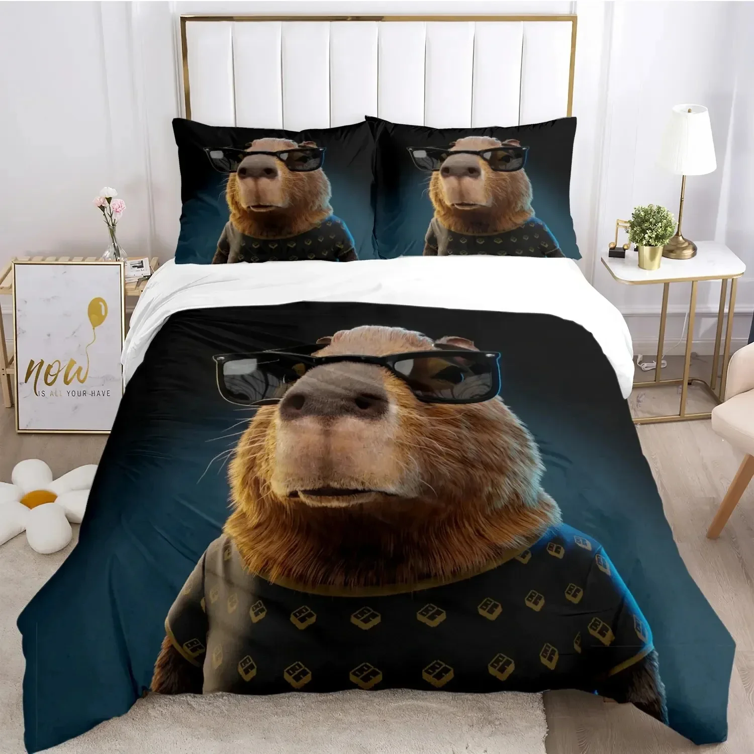 

Funny Capybara Anime Duvet Cover Kawaii Animals Bedding Set Soft Quilt Cover Full Size for Boy Teens Bedroom Decoration