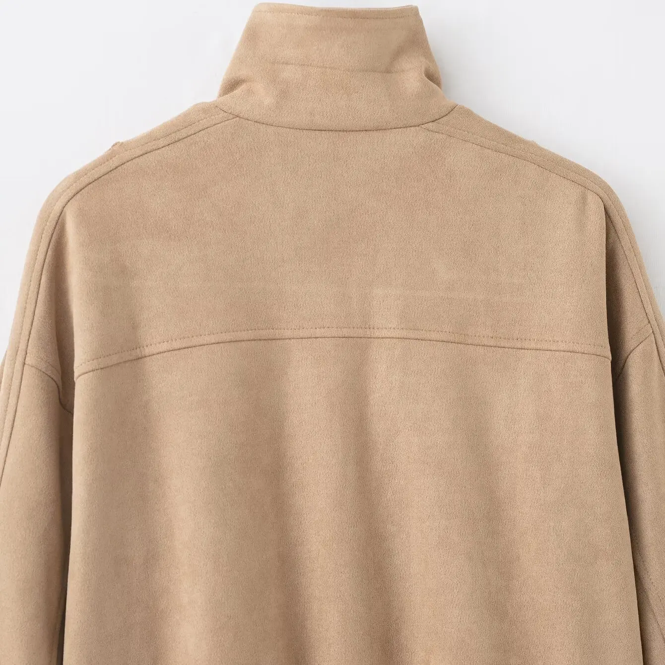 Faionable Suède Rits Jaet Dames Herfst Winter Nieuwe Collectie Bovenkleding Polyester Vezel Lange Sve Opstaande Kraag Jas