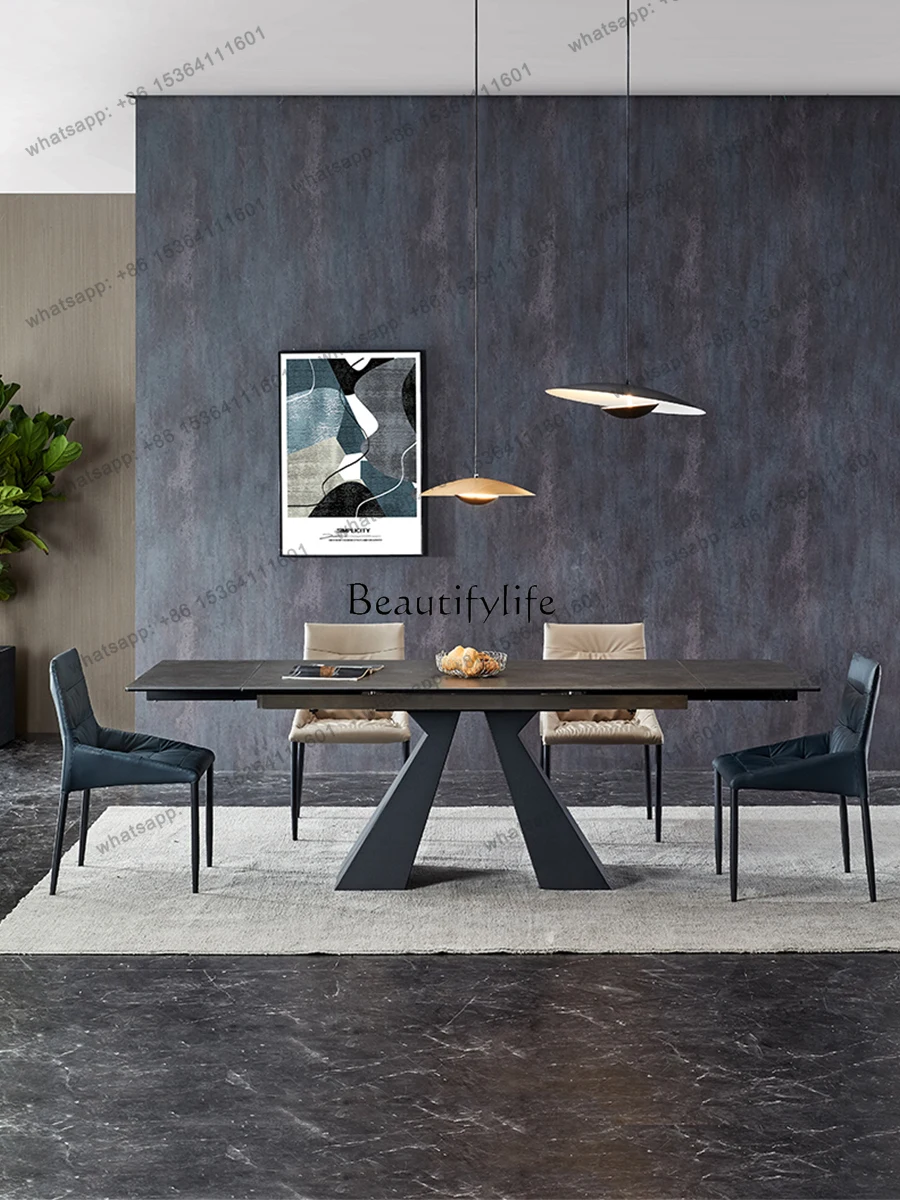

13Imported Stone Plate Dining Table Retractable Light Luxury Multi-Functional Bright Dining Table and Chair