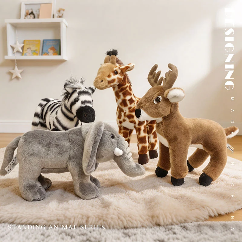 

15-30cm Standing Pose Animals Stuffed Forest Zebra Elephant Plush Toy Zoo Souvenir Birthday Gifts