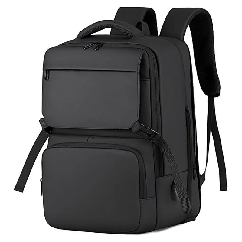 New Nylon Men's Commuter Backpack Business Laptop Bag USB Charging Port Multi-Pocket Daypack for Work Travel Daily