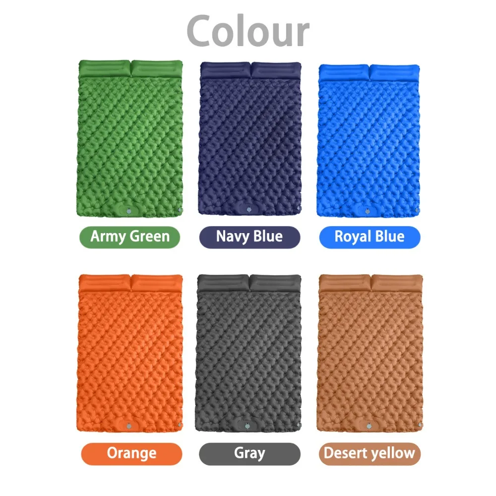 Double Inflatable Camping Mats Air Mattress with Pillow Outdoor Tourist Sleeping Pad Self-Inflating Mattress for Hiking Climbing