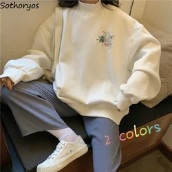 Hoodies Women Printed Turtleneck Warm ThickeningPopularKawaii Simple Females Pullover All-match Korean Style Casual Ulzzang